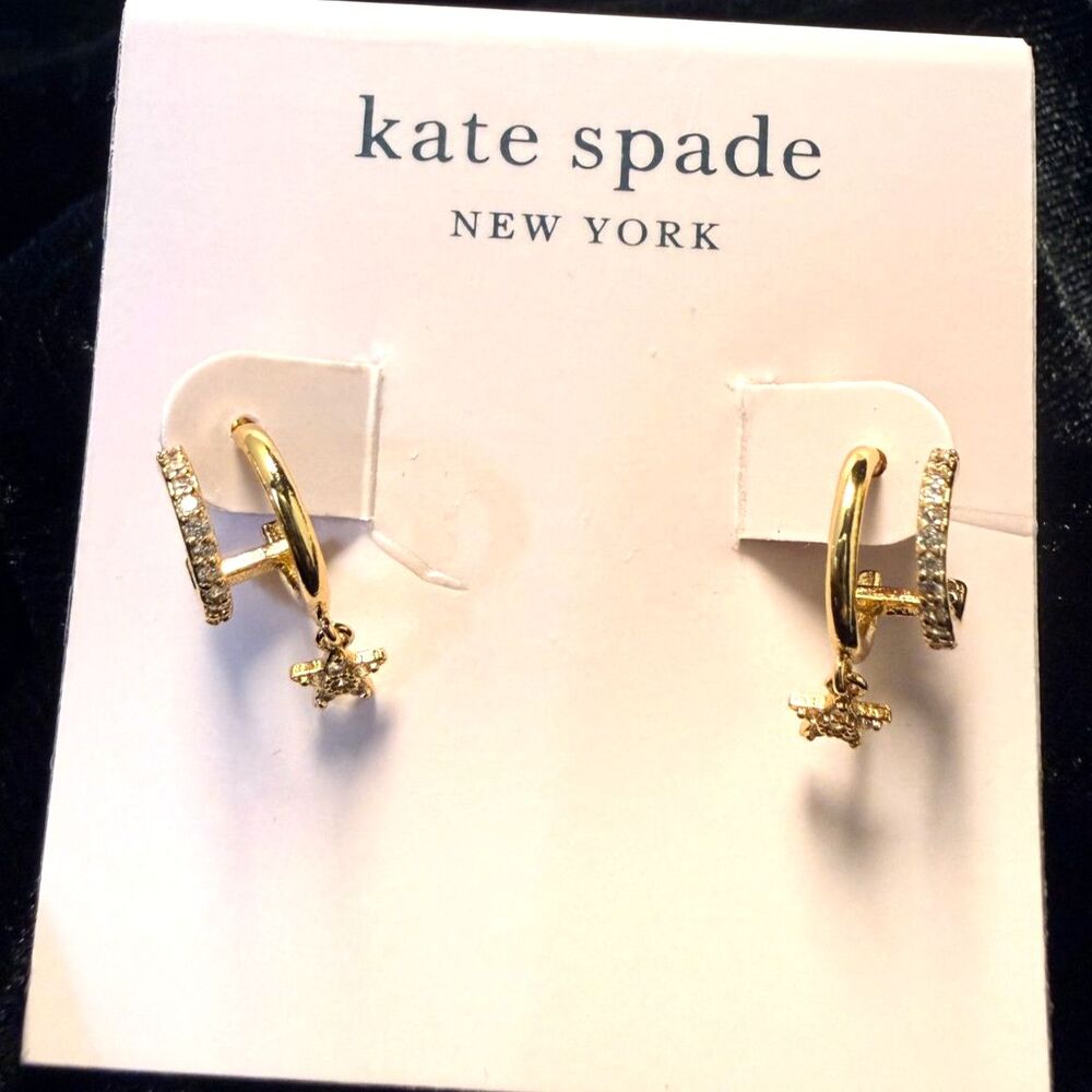 NEW Kate Spade Something Sparkly Pave Star Double Huggie Earrings